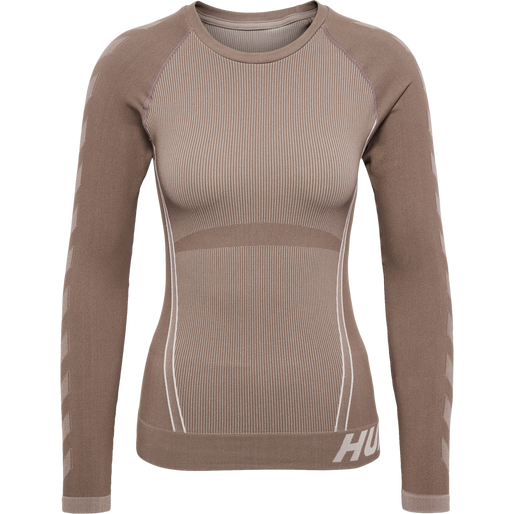 hmlTE CHRISTEL SEAMLESS T-SHIRT L/S, CHATEAU GRAY/DRIFTWOOD MELANGE, packshot