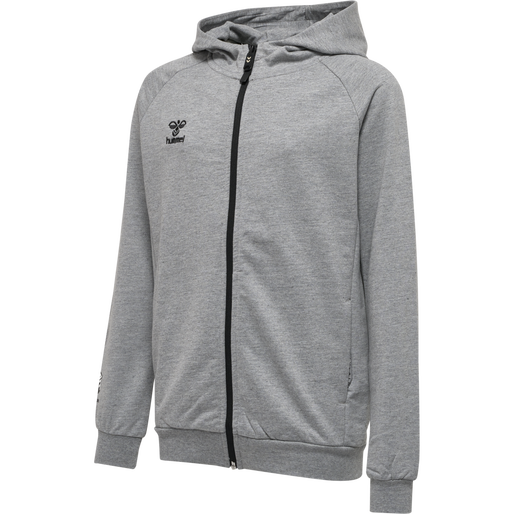 hmlMOVE GRID COTTON ZIP HOODIE KIDS, GREY MELANGE, packshot