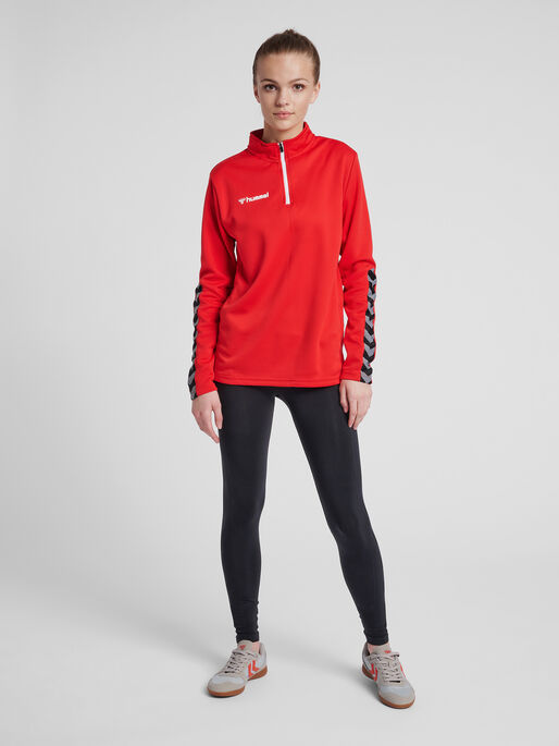 hmlAUTHENTIC HALF ZIP SWEATSHIRT WOMAN, TRUE RED, model