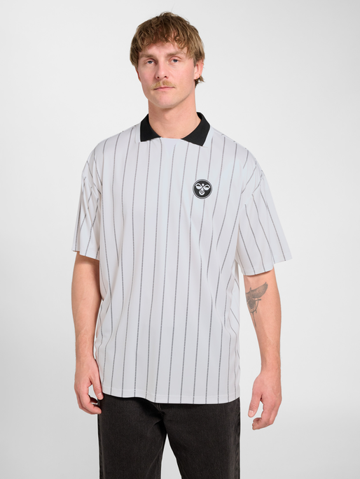 Chevron Pinstripe Polo Shirt, WHITE/BLACK, model