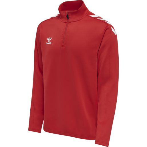 hmlCORE XK HALF ZIP POLY SWEAT, TRUE RED, packshot