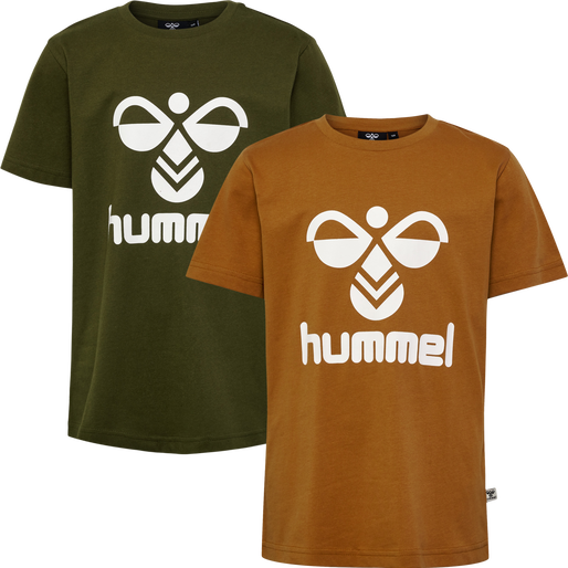 hmlTRES T-SHIRT S/S 2-PK, SIERRA/DARK OLIVE, packshot