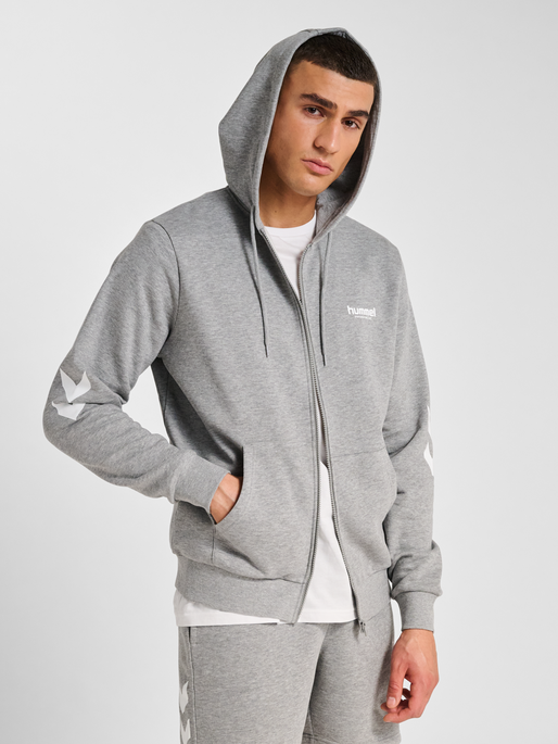 hmlLEGACY 2.0 ZIP HOODIE, GREY MELANGE, model