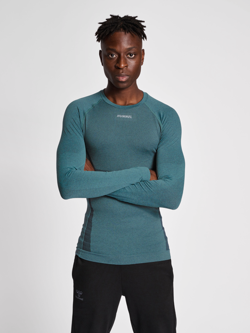 hmlTE MIKE SEAMLESS T-SHIRT L/S, NORTH ATLANTIC/ASPHALT MELANGE, model