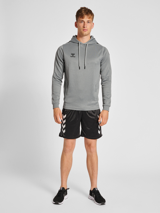 hmlCORE XK POLY SWEAT HOODIE, GREY MELANGE, model