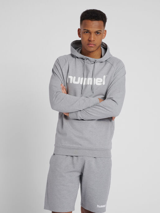 HUMMEL GO COTTON LOGO HOODIE, GREY MELANGE, model