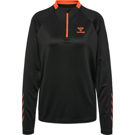 hmlGG12 ACTION HALF ZIP SWEAT WOMAN, BLACK/CHERRY TOMATO, packshot