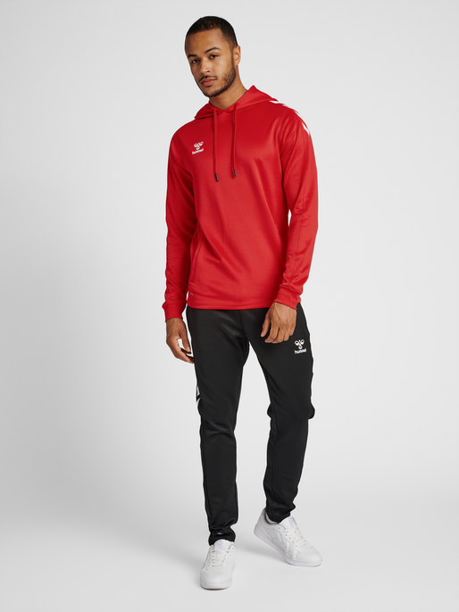 hmlCORE XK POLY SWEAT HOODIE, TRUE RED, model