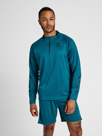 hmlGG12 ACTION HALF ZIP SWEAT, DEEP LAGOON, model