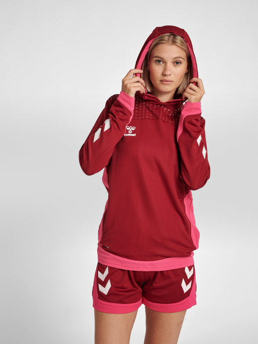 hmlLEAD WOMEN POLY HOODIE, BIKING RED, model