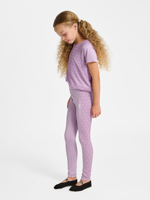 hmlJR MIX MID WAIST TIGHTS, LAVENDER MIST, model