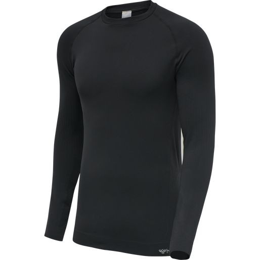 hmlSTROKE SEAMLESS T-SHIRT L/S, BLACK, packshot