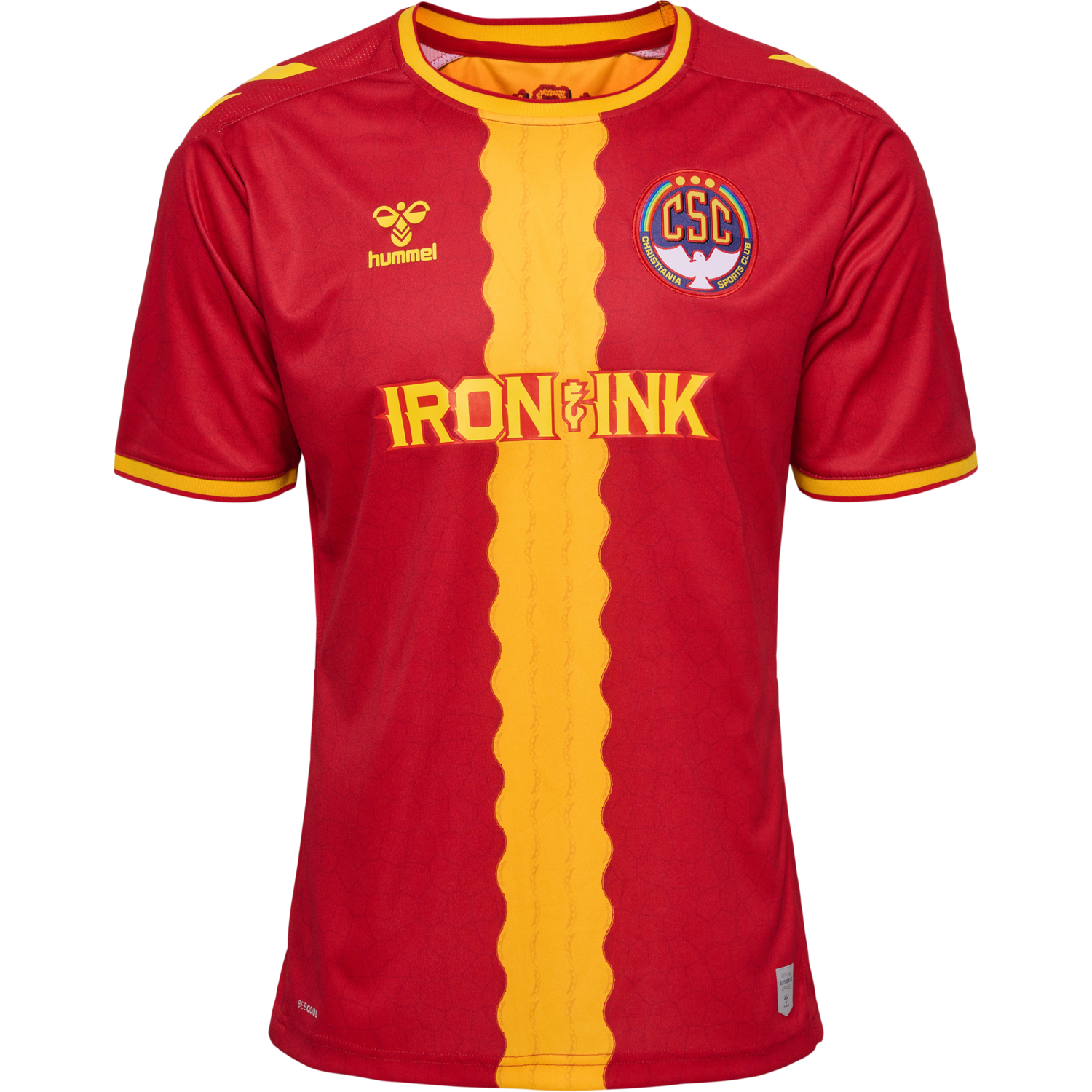 CSC 22/23 HOME JERSEY S/S, TRUE RED/SPORTS YELLOW W/SPONS, packshot