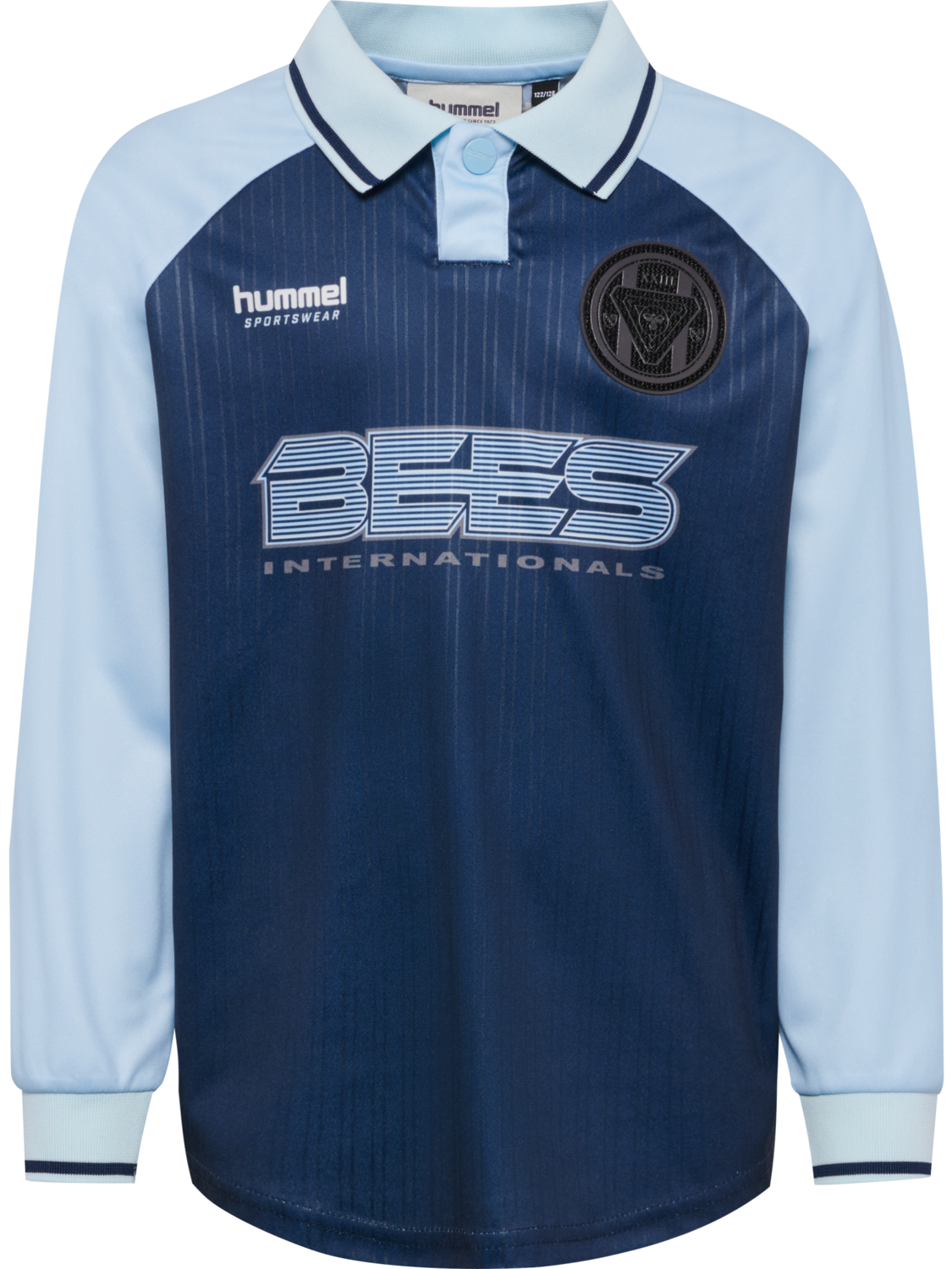 hmlJR LOOSE STRIPE SOCCER JERSEY LS, DRESS BLUES, packshot