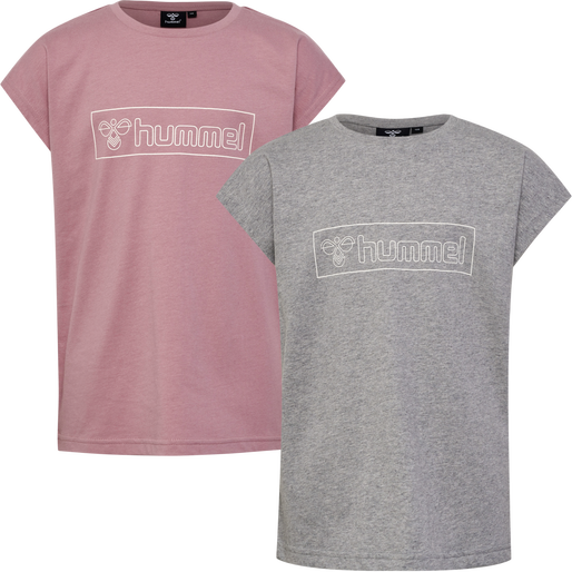 hmlBOXLINE T-SHIRT S/S 2 PK, GREY MELANGE/WOODROSE, packshot