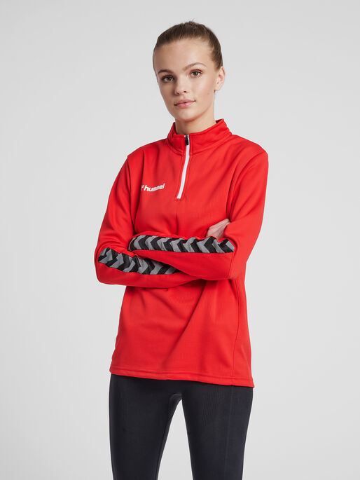 hmlAUTHENTIC HALF ZIP SWEATSHIRT WOMAN, TRUE RED, model