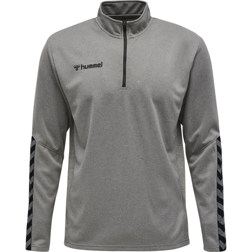 hmlAUTHENTIC HALF ZIP SWEATSHIRT, GREY MELANGE, packshot