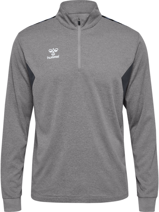 hmlAUTHENTIC HALF ZIP SWEAT, GREY MELANGE, packshot