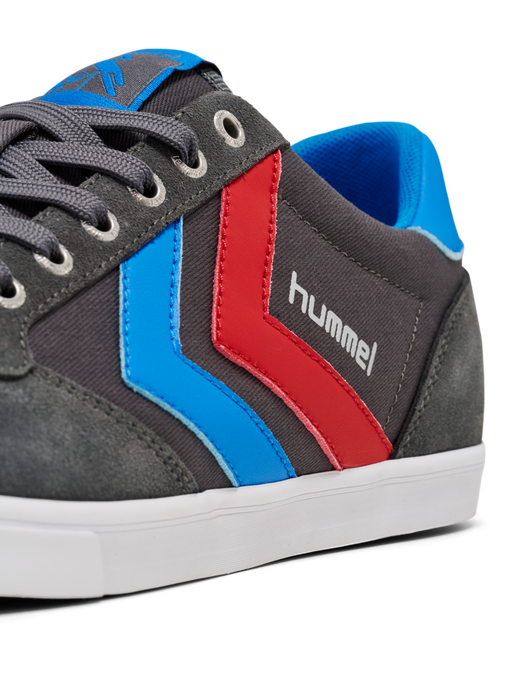 HUMMEL SLIMMER STADIL LOW, CASTLEROCK/RIBBONRED/BRIL BLUE, packshot