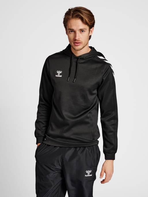 hmlCORE XK POLY SWEAT HOODIE, BLACK, model