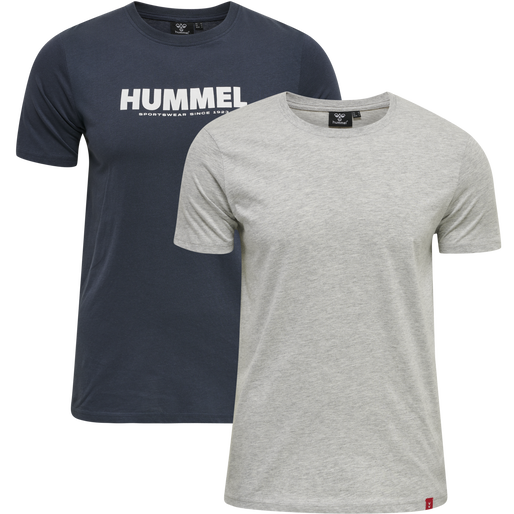 hmlLEGACY 2-PACK T-SHIRT, GREY MELANGE/BLUE NIGHTS, packshot