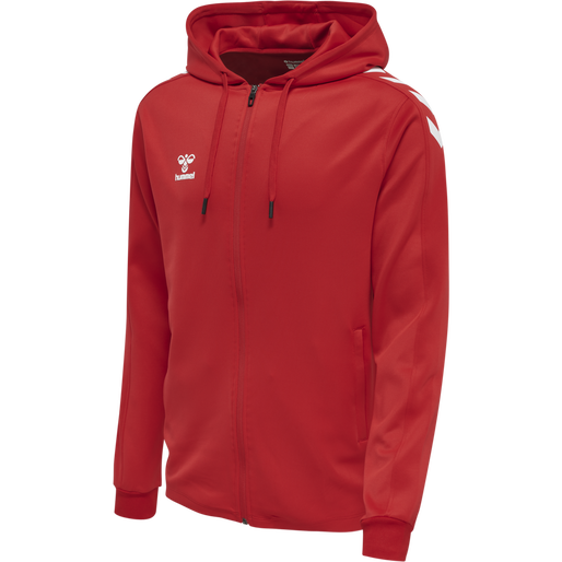 hmlCORE XK POLY ZIP HOOD SWEAT, TRUE RED, packshot