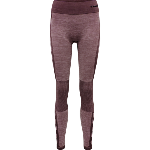 hmlCLEA SEAMLESS MID WAIST TIGHTS, FUDGE/WOODROSE MELANGE, packshot