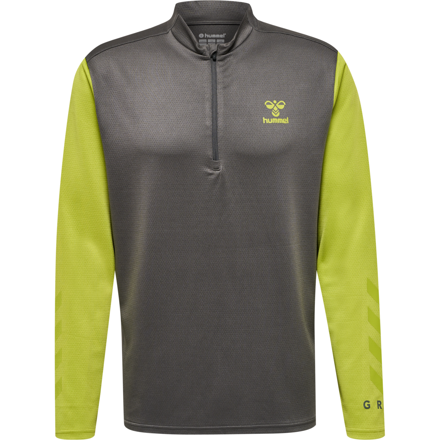 hmlONGRID 1/2 ZIP POLY SWEAT, FORGED IRON/DARK CITRON, packshot