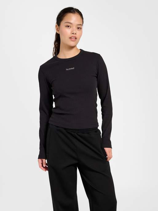hmlFOUNDATION RIB T-SHIRT L/S, BLACK, model