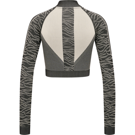 hmlMT MILA SEAMLESS CROP HALF ZIP, BLACK/CHATEAU GREY, packshot