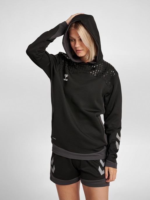 hmlLEAD WOMEN POLY HOODIE, BLACK, model