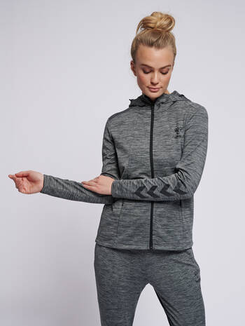 hmlSELBY ZIP HOODIE, DARK GREY MELANGE, model