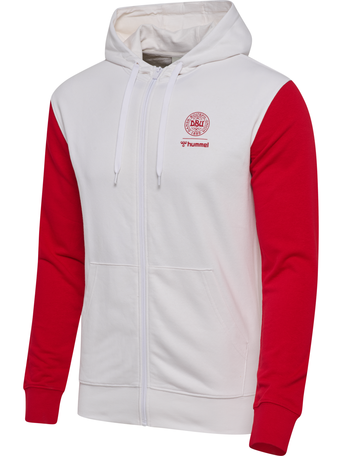 DBU 26 FAN RED-WHITE ZIP HOOD, WHITE/TANGO RED, packshot